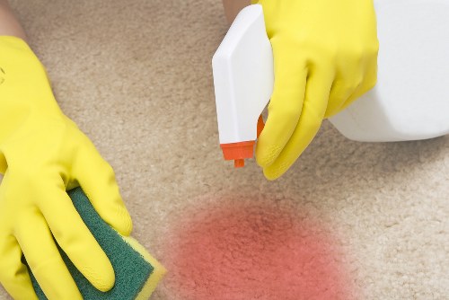 Professional commercial carpet cleaning in a busy office lobby